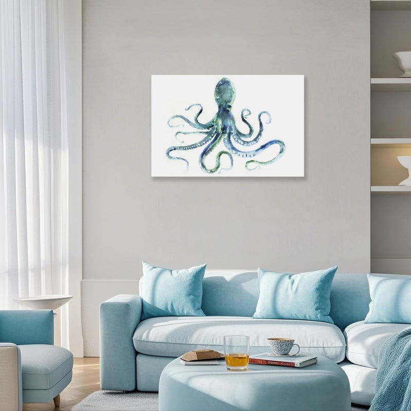 JAPO ART Blue Octopus Bathroom Decor Canvas Wall Art by Edward Selkirk Coastal wall decor Nautical Ocean Animal Watercolor Marine life Sea Pictures Framed Artwork Print on Canvas for Living Room - Image 4